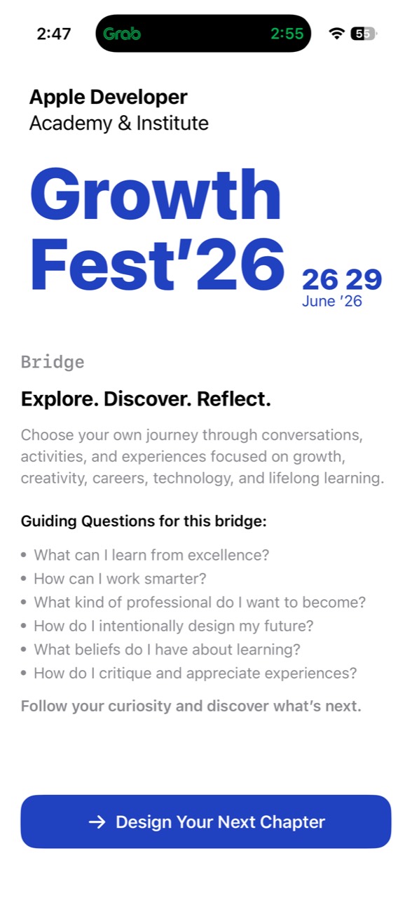 GrowthFest Bridge experience screen